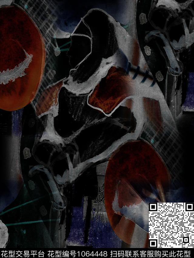 抽象男装复古数码印花华亿平台下载（图片编号: 1064448） - 瓦栏（Walan）