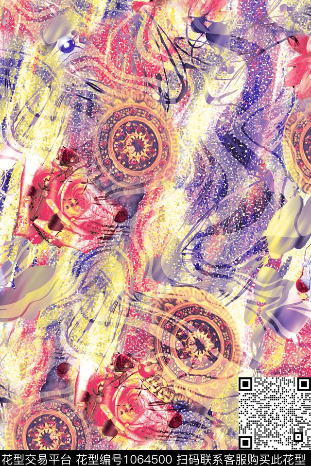 数码华亿平台民族风抽象数码印花华亿平台下载（图片编号: 1064500） - 瓦栏（Walan）