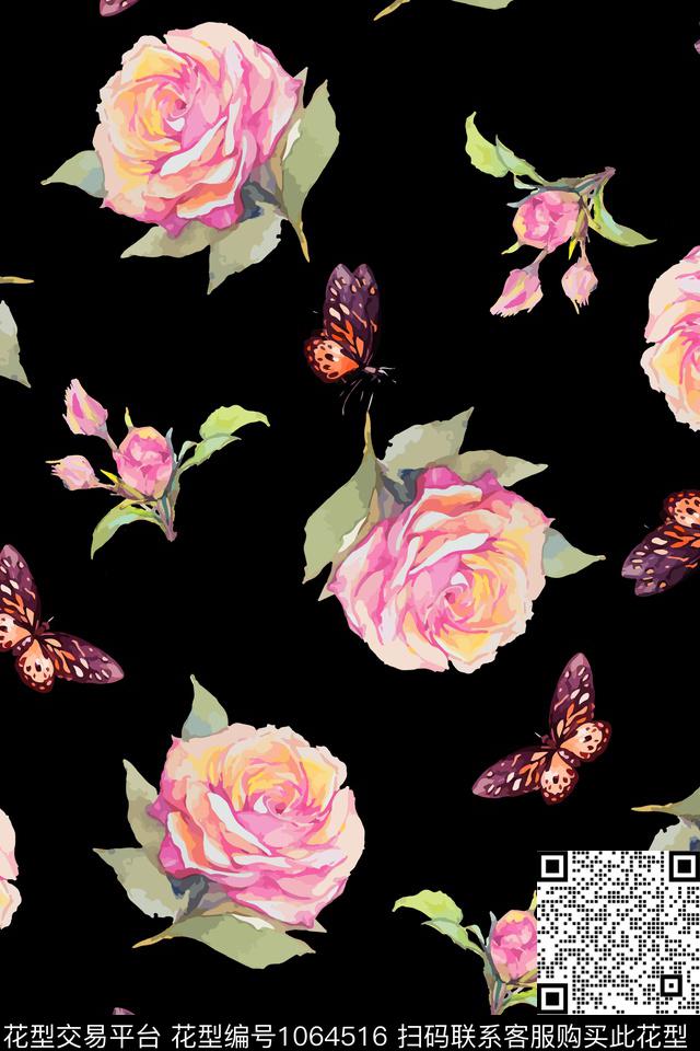 月季花花卉女装数码印花华亿平台下载（图片编号: 1064516） - 瓦栏（Walan）