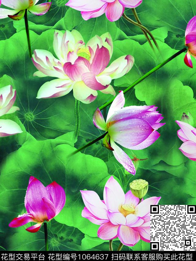 大花数码华亿平台荷花数码印花华亿平台下载（图片编号: 1064637） - 瓦栏（Walan）