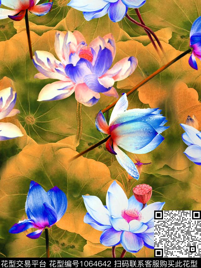 大花数码华亿平台荷花数码印花华亿平台下载（图片编号: 1064642） - 瓦栏（Walan）