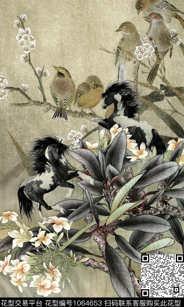 中国风国画复古数码印花华亿平台下载（图片编号: 1064653） - 瓦栏（Walan）