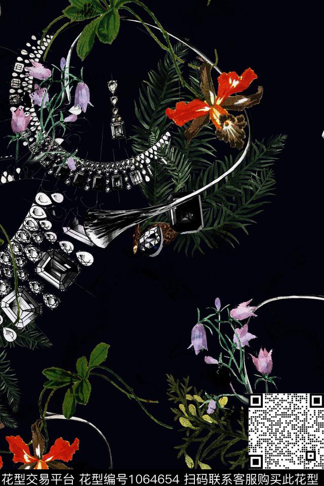 水彩花卉手绘花卉珠宝首饰数码印花华亿平台下载（图片编号: 1064654） - 瓦栏（Walan）