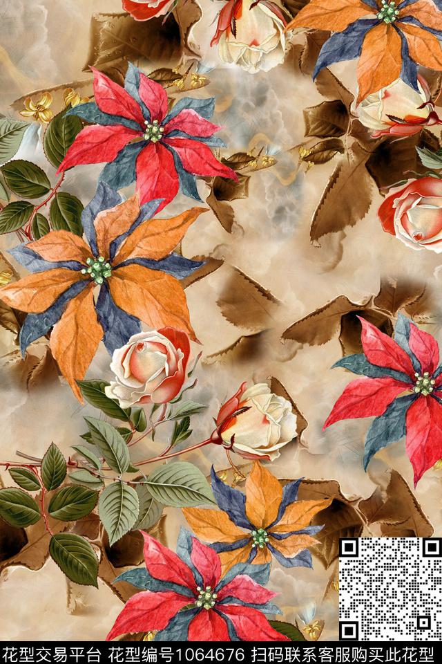 数码华亿平台花卉大牌风数码印花华亿平台下载（图片编号: 1064676） - 瓦栏（Walan）