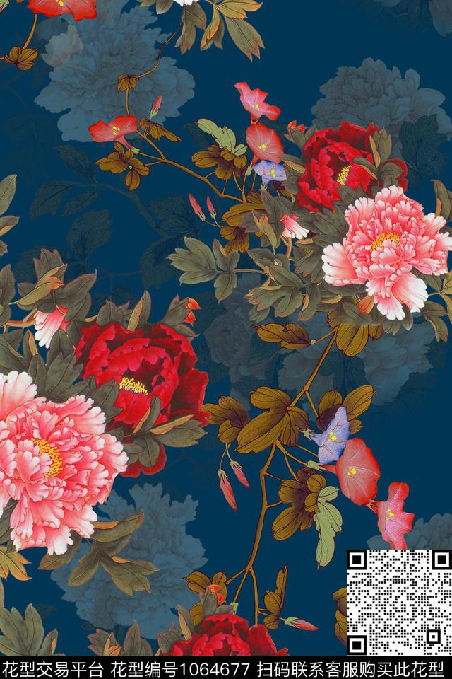 中国风数码华亿平台花卉数码印花华亿平台下载（图片编号: 1064677） - 瓦栏（Walan）