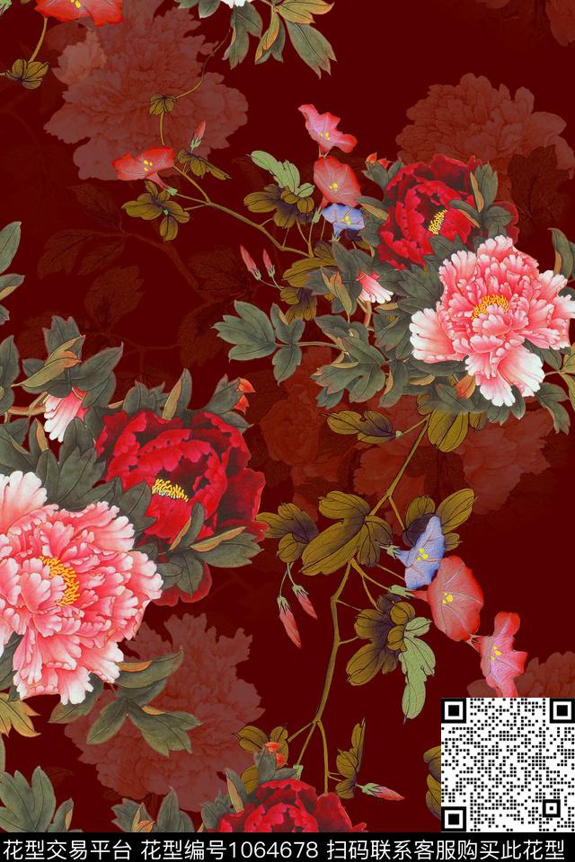 中国风数码华亿平台花卉数码印花华亿平台下载（图片编号: 1064678） - 瓦栏（Walan）
