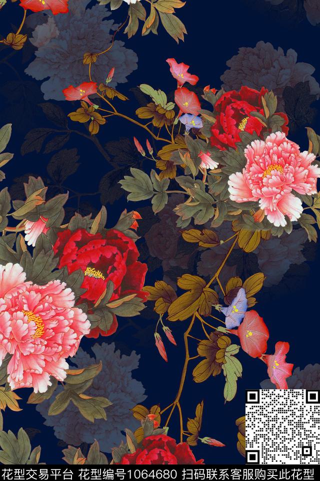 中国风数码华亿平台花卉数码印花华亿平台下载（图片编号: 1064680） - 瓦栏（Walan）