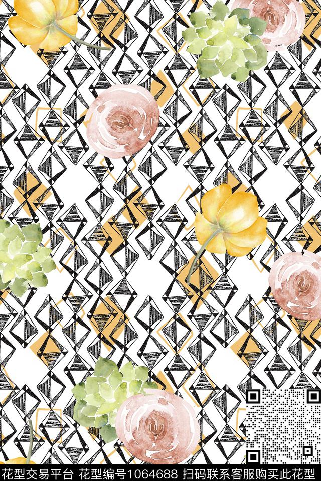 抽象几何时尚简约数码印花华亿平台下载（图片编号: 1064688） - 瓦栏（Walan）