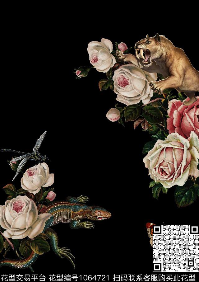 动物花卉玫瑰花DOLCEGABBANA数码印花华亿平台下载（图片编号: 1064721） - 瓦栏（Walan）