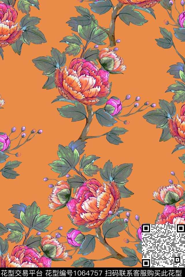 数码华亿平台花卉手绘花卉数码印花华亿平台下载（图片编号: 1064757） - 瓦栏（Walan）