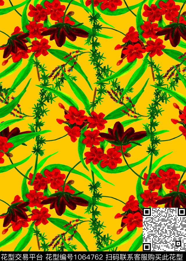 数码华亿平台花卉手绘花卉数码印花华亿平台下载（图片编号: 1064762） - 瓦栏（Walan）