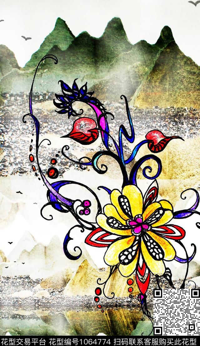 数码华亿平台波西米亚抽象数码印花华亿平台下载（图片编号: 1064774） - 瓦栏（Walan）