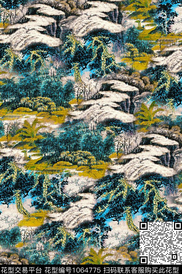 数码华亿平台国画中国风数码印花华亿平台下载（图片编号: 1064775） - 瓦栏（Walan）