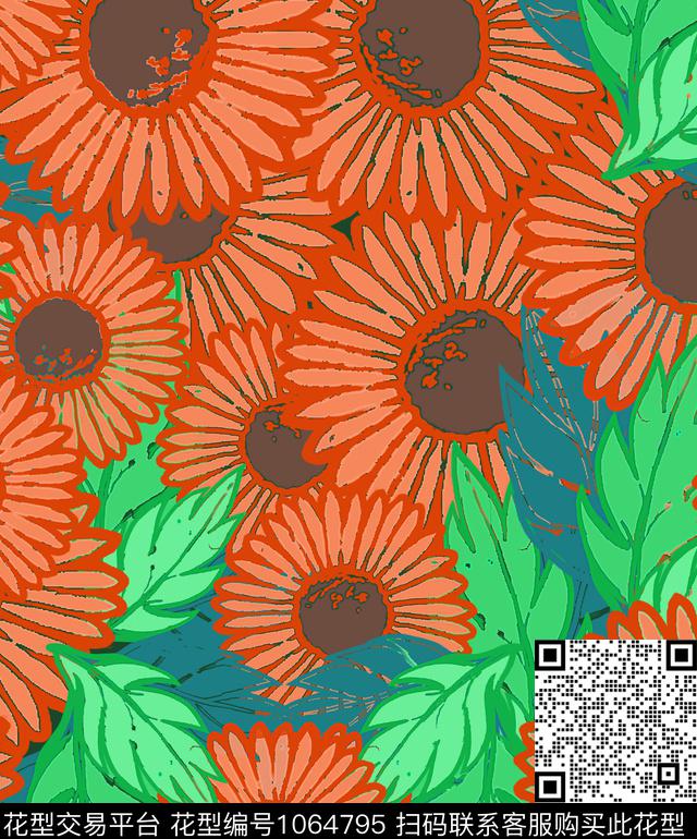 条纹抽象花卉数码印花华亿平台下载（图片编号: 1064795） - 瓦栏（Walan）