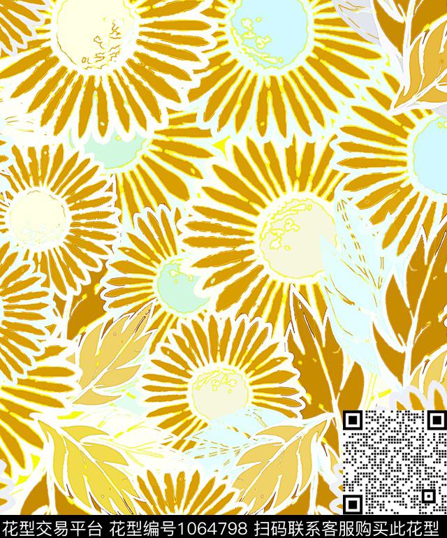 条纹抽象花卉数码印花华亿平台下载（图片编号: 1064798） - 瓦栏（Walan）