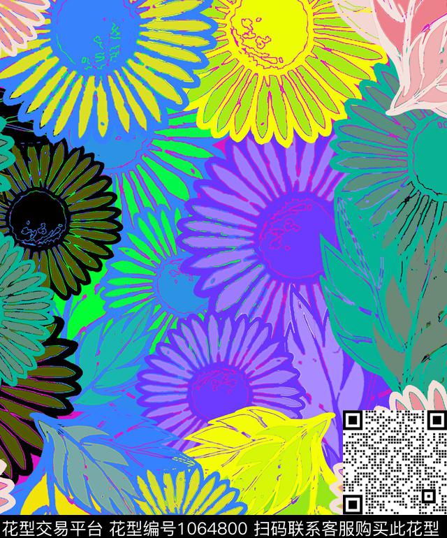 条纹抽象花卉数码印花华亿平台下载（图片编号: 1064800） - 瓦栏（Walan）