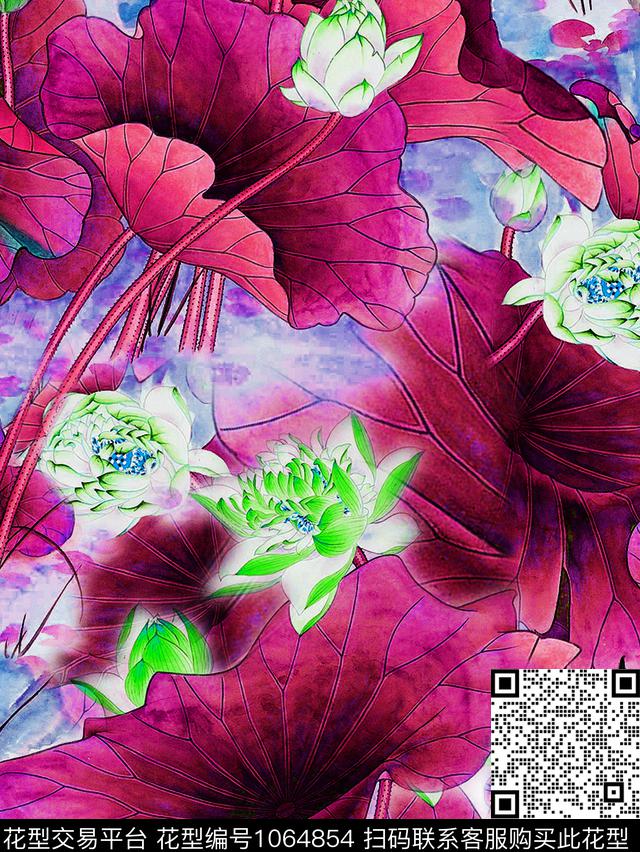 大花数码华亿平台荷花数码印花华亿平台下载（图片编号: 1064854） - 瓦栏（Walan）