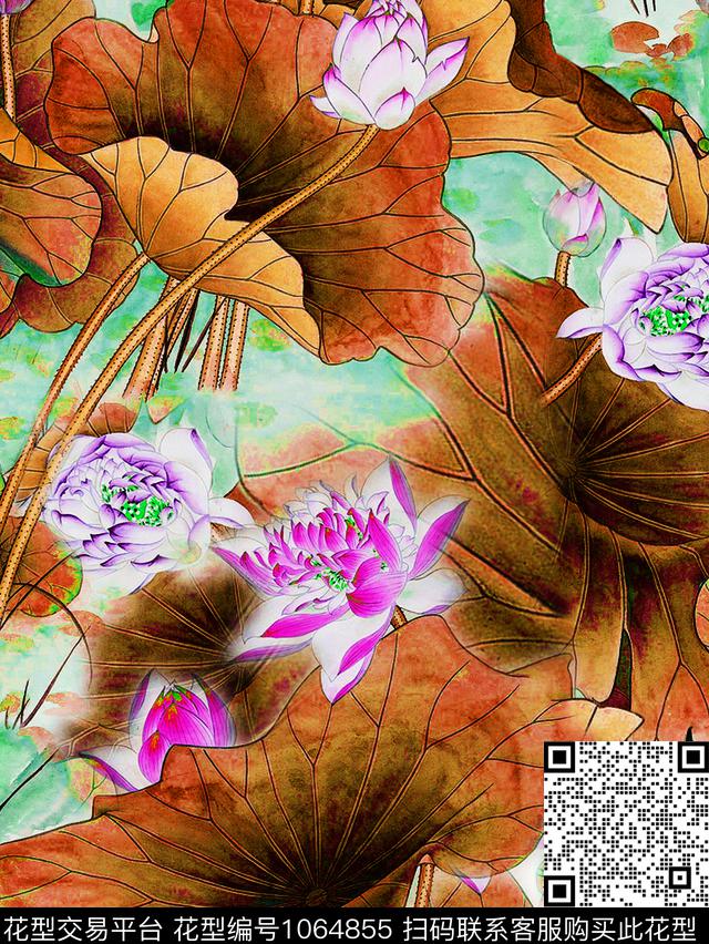 大花数码华亿平台荷花数码印花华亿平台下载（图片编号: 1064855） - 瓦栏（Walan）