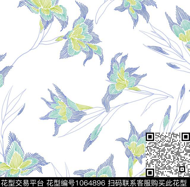 签字笔手绘花卉数码印花华亿平台下载（图片编号: 1064896） - 瓦栏（Walan）