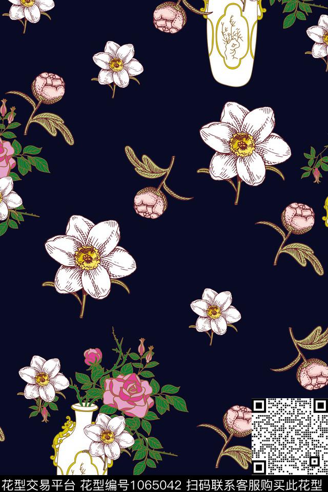 数码华亿平台花瓶花卉数码印花华亿平台下载（图片编号: 1065042） - 瓦栏（Walan）