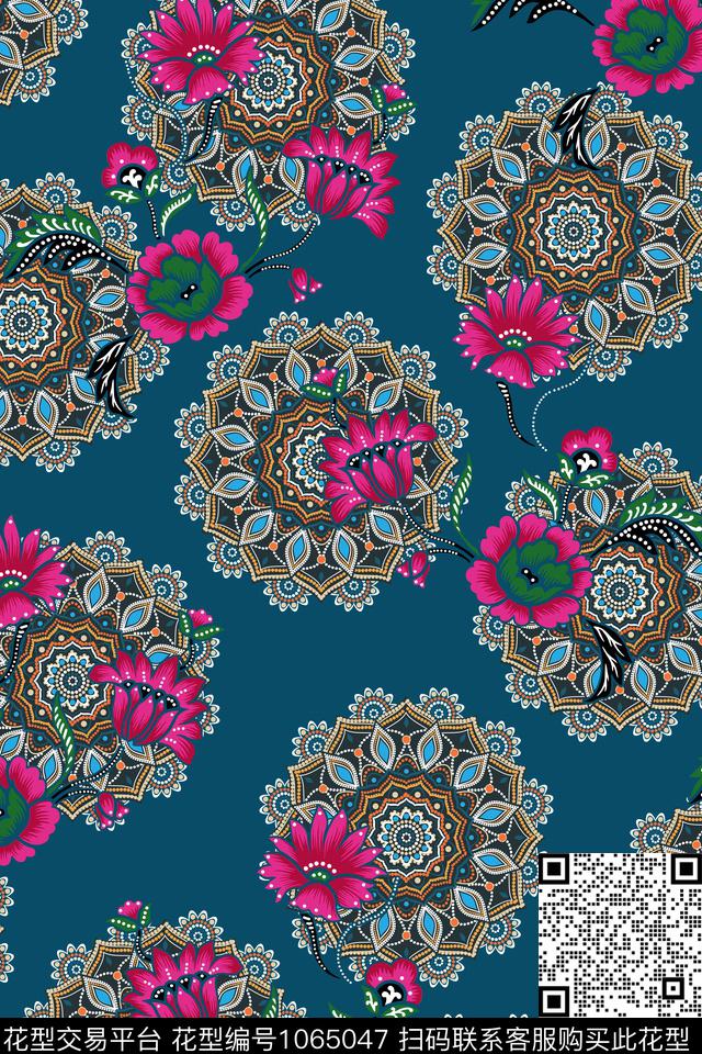 民族风花卉部落风数码印花华亿平台下载（图片编号: 1065047） - 瓦栏（Walan）