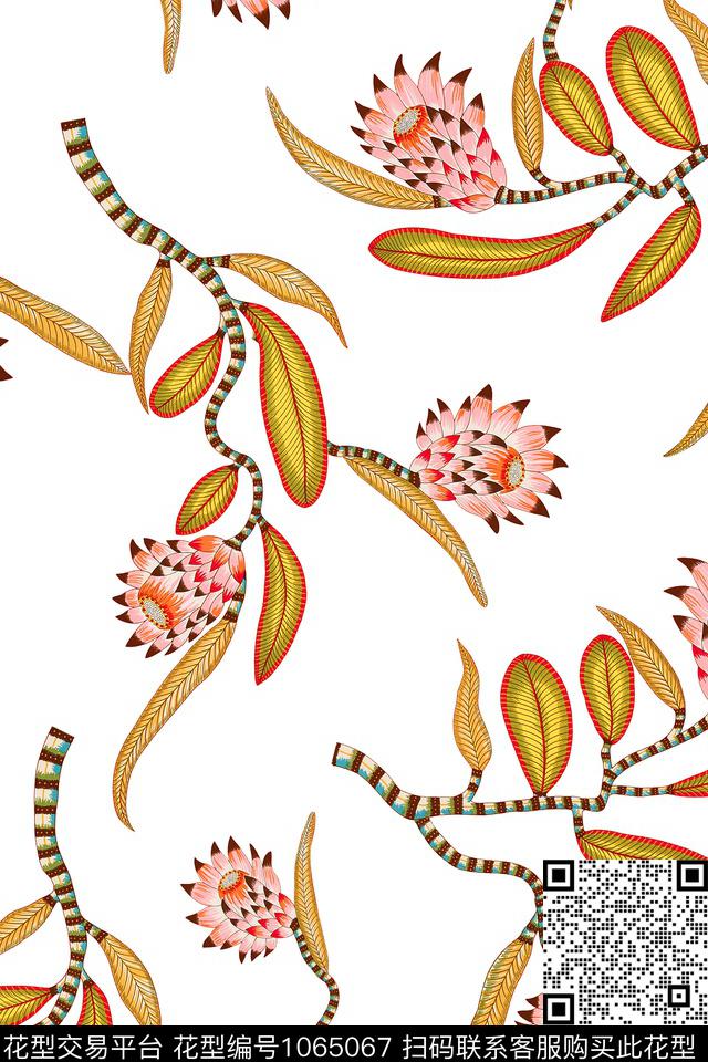 抽象花卉传统华亿平台数码印花华亿平台下载（图片编号: 1065067） - 瓦栏（Walan）