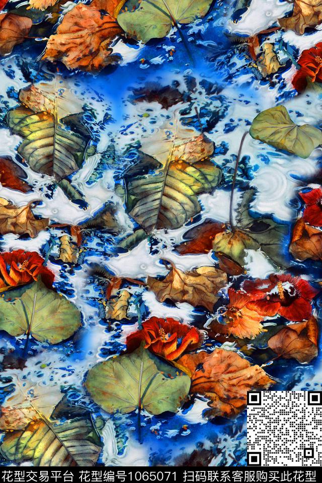 抽象绿植树叶数码印花华亿平台下载（图片编号: 1065071） - 瓦栏（Walan）
