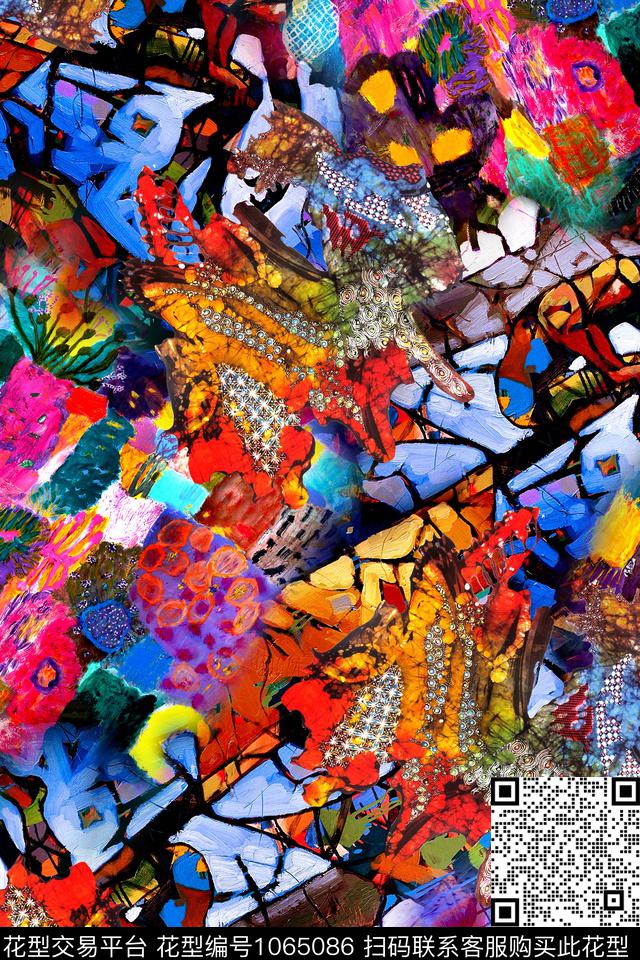 抽象几何纹理数码印花华亿平台下载（图片编号: 1065086） - 瓦栏（Walan）