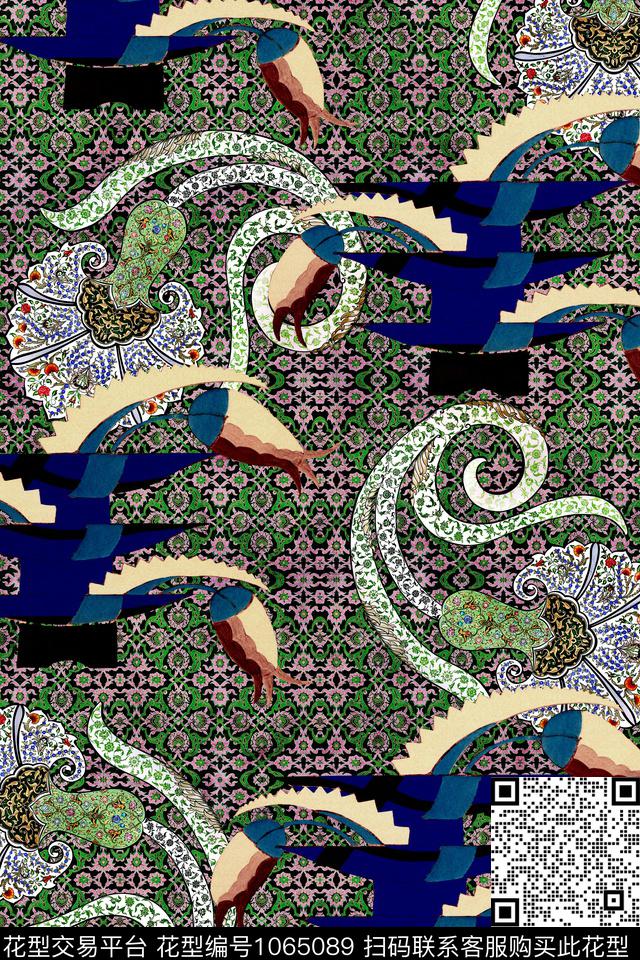 卷草古典花纹格子数码印花华亿平台下载（图片编号: 1065089） - 瓦栏（Walan）