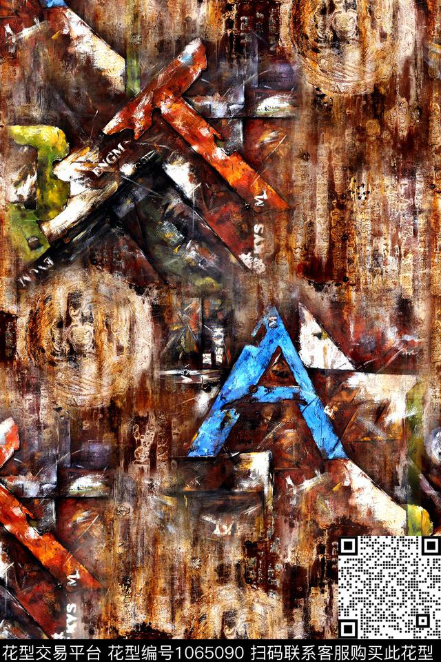 字母休闲几何数码印花华亿平台下载（图片编号: 1065090） - 瓦栏（Walan）