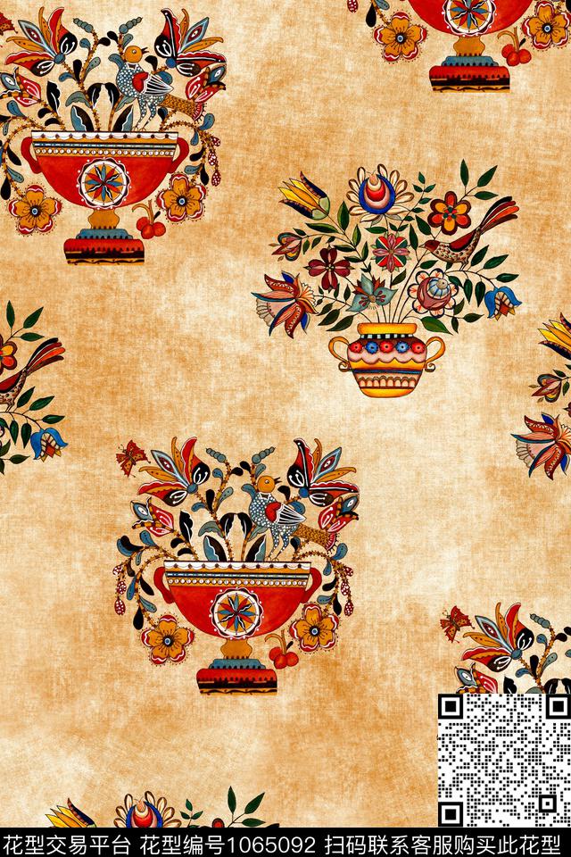 休闲花卉几何数码印花华亿平台下载（图片编号: 1065092） - 瓦栏（Walan）