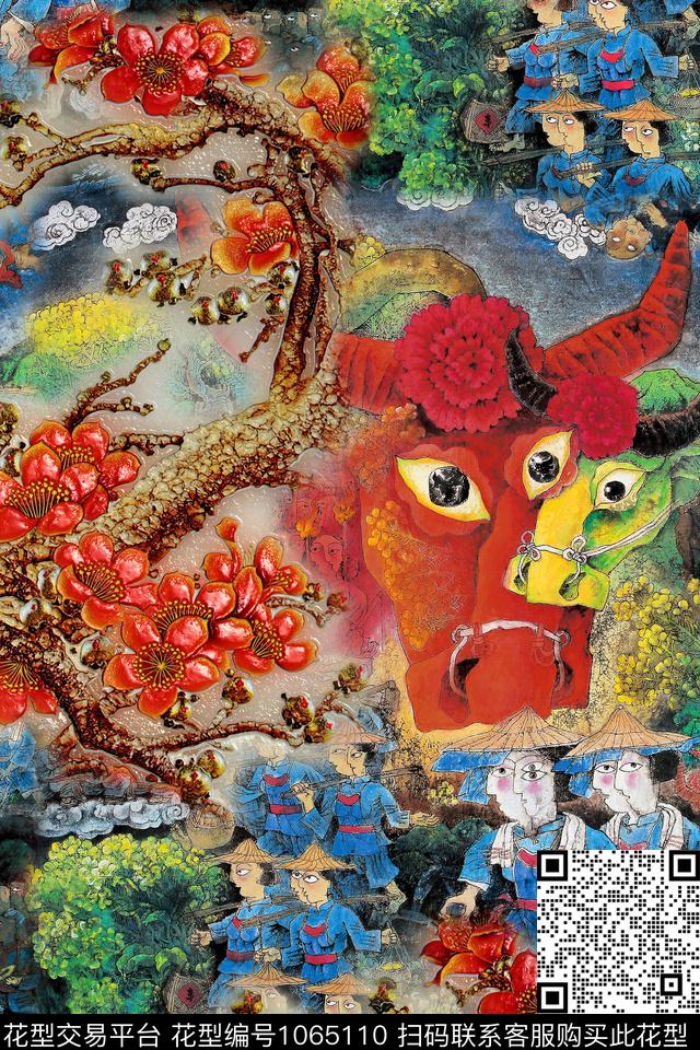 民族风肌理花卉数码印花华亿平台下载（图片编号: 1065110） - 瓦栏（Walan）