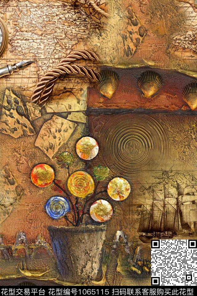 抽象几何油画华亿平台数码印花华亿平台下载（图片编号: 1065115） - 瓦栏（Walan）