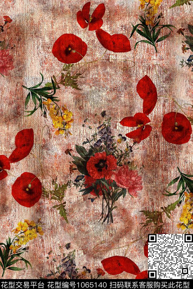 数码华亿平台花卉棉麻数码印花华亿平台下载（图片编号: 1065140） - 瓦栏（Walan）