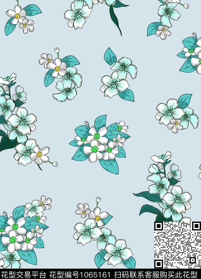 小碎花清爽底花卉白色花朵传统印花华亿平台下载（图片编号: 1065161） - 瓦栏（Walan）