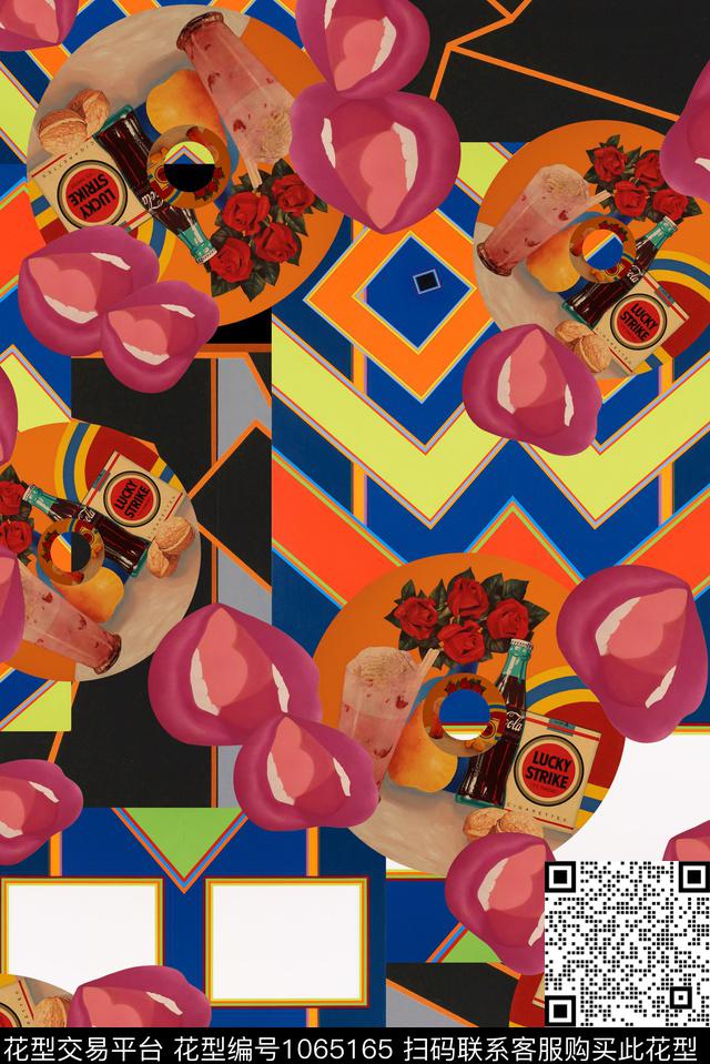 复古拼贴时尚插画几何数码印花华亿平台下载（图片编号: 1065165） - 瓦栏（Walan）