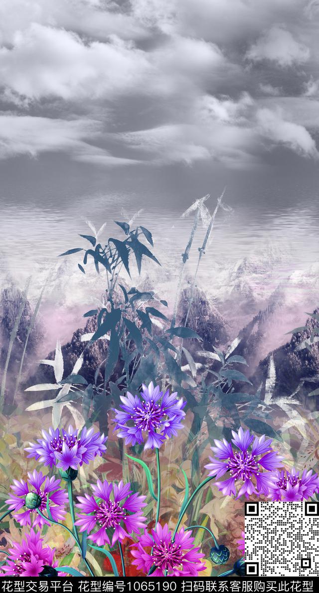 风景景观时尚定位漂亮花卉数码印花华亿平台下载（图片编号: 1065190） - 瓦栏（Walan）
