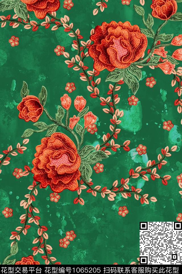 民族风绣花花卉抽象底纹数码印花华亿平台下载（图片编号: 1065205） - 瓦栏（Walan）