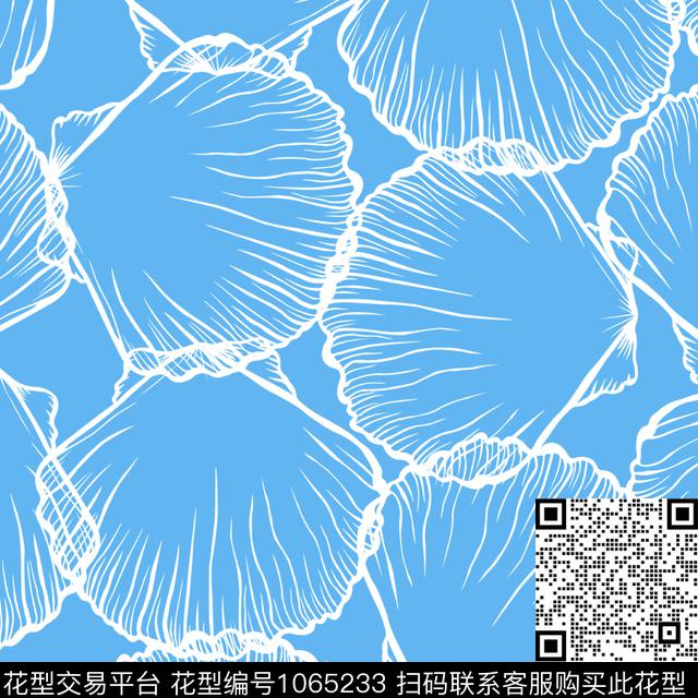 线条画扇贝漂亮数码印花华亿平台下载（图片编号: 1065233） - 瓦栏（Walan）