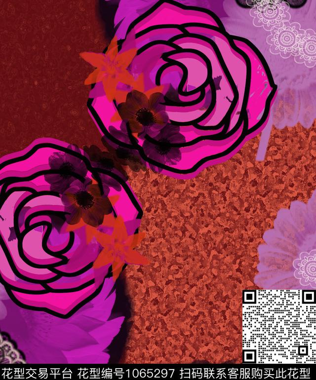 条纹抽象花卉数码印花华亿平台下载（图片编号: 1065297） - 瓦栏（Walan）