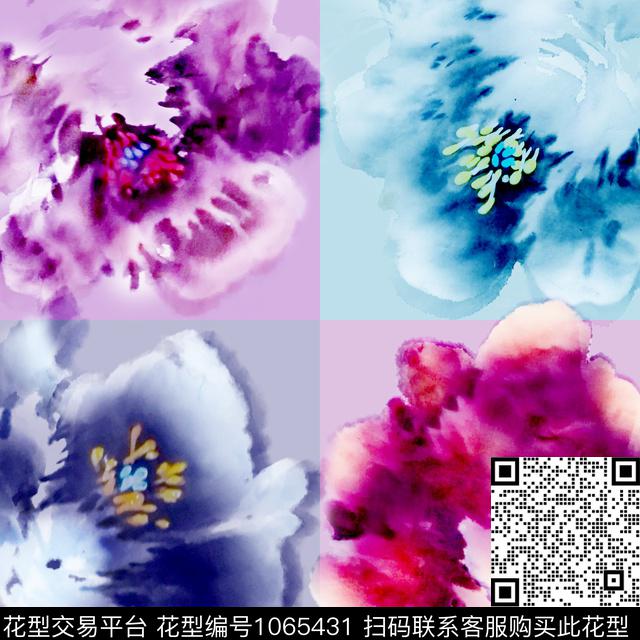 花卉水墨风中国风数码印花华亿平台下载（图片编号: 1065431） - 瓦栏（Walan）