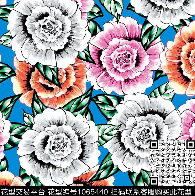 大花手绘大花大红花数码印花华亿平台下载（图片编号: 1065440） - 瓦栏（Walan）