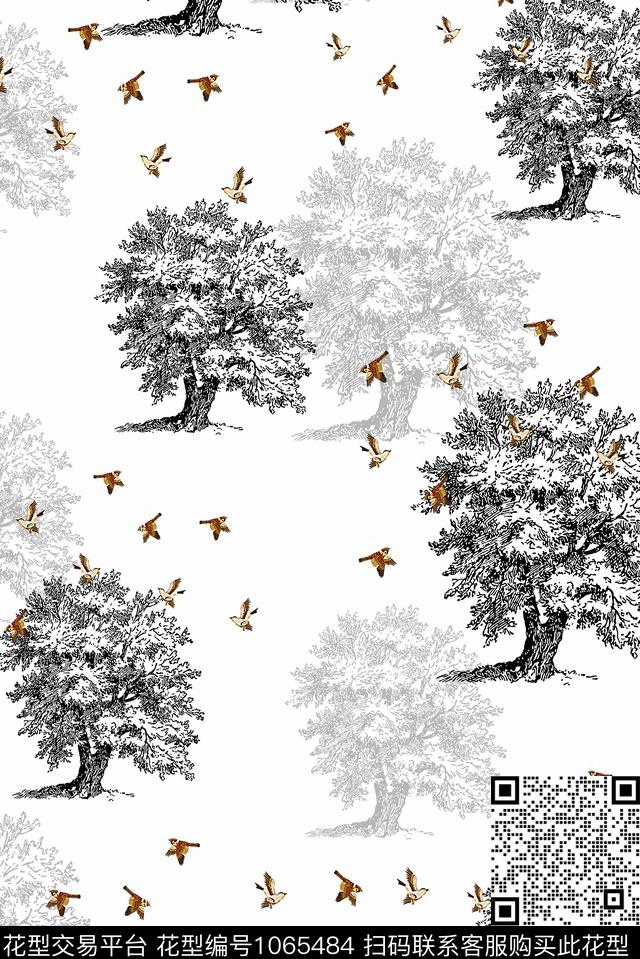 鸟男装树林数码印花华亿平台下载（图片编号: 1065484） - 瓦栏（Walan）