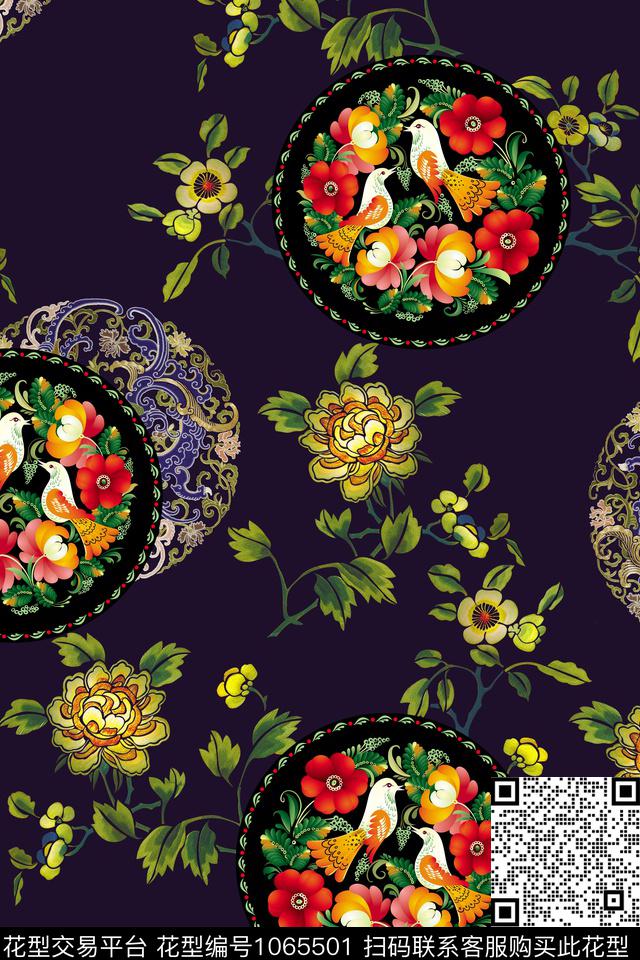 花卉几何1/2接数码印花华亿平台下载（图片编号: 1065501） - 瓦栏（Walan）