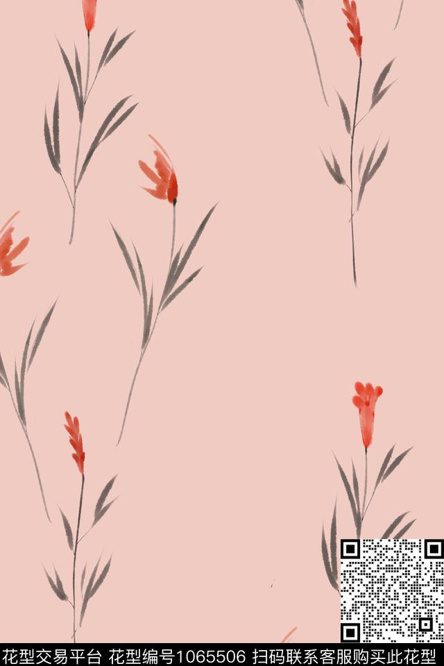 花卉水墨风中国风数码印花华亿平台下载（图片编号: 1065506） - 瓦栏（Walan）