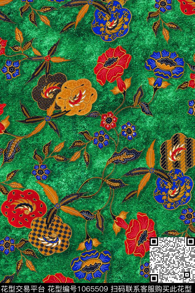 民族风抽象花卉数码印花华亿平台下载（图片编号: 1065509） - 瓦栏（Walan）