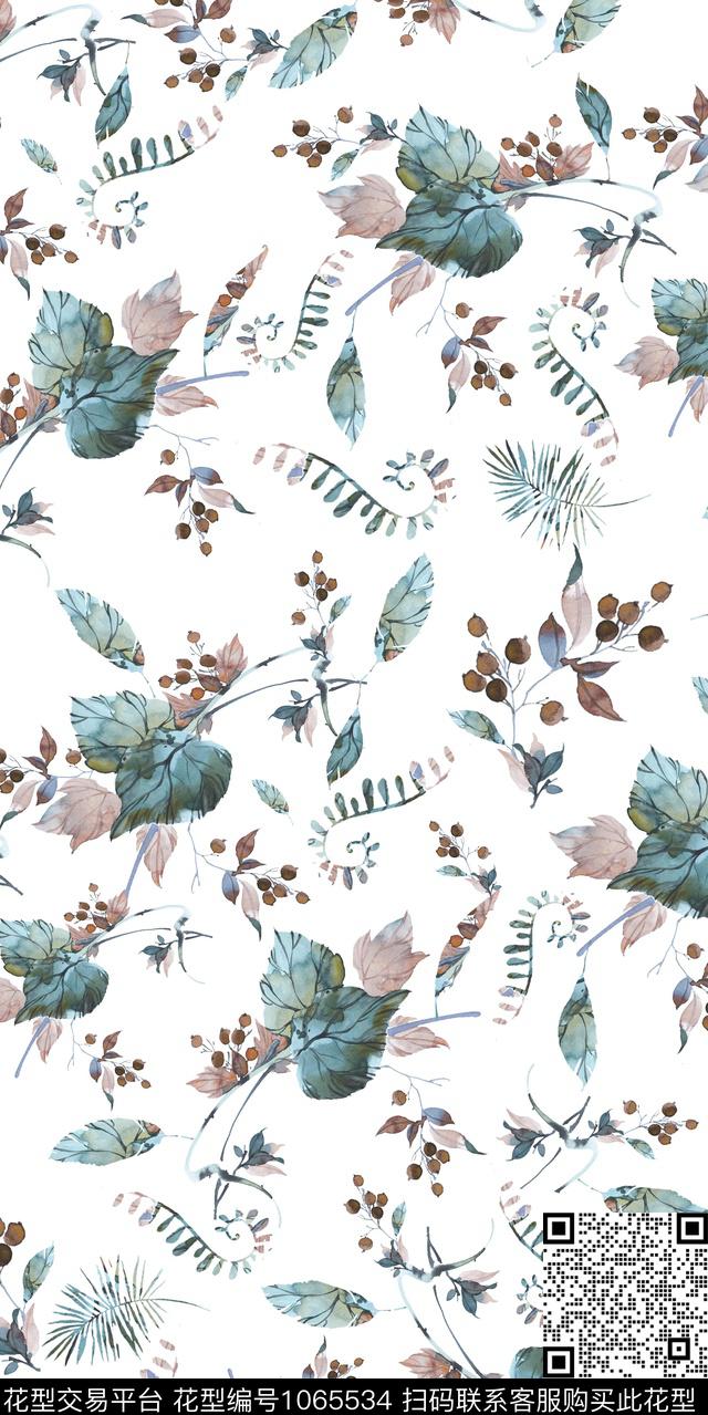 绿植树叶手绘花卉水彩花卉数码印花华亿平台下载（图片编号: 1065534） - 瓦栏（Walan）