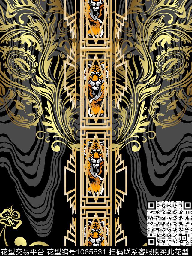 抽象复古老虎数码印花华亿平台下载（图片编号: 1065631） - 瓦栏（Walan）