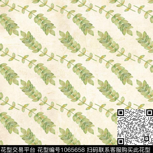 手绘花卉手绘叶子清爽底花卉数码印花华亿平台下载（图片编号: 1065658） - 瓦栏（Walan）