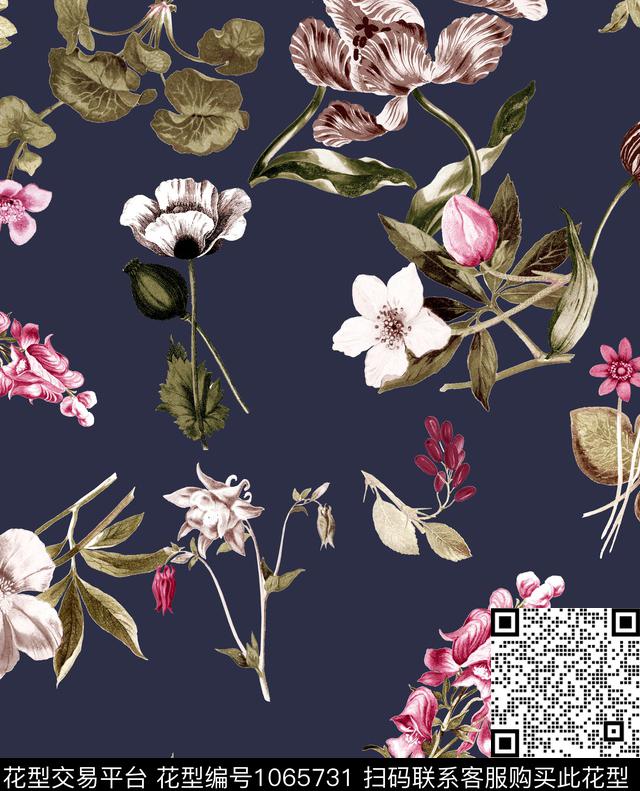 数码华亿平台花卉大牌风数码印花华亿平台下载（图片编号: 1065731） - 瓦栏（Walan）